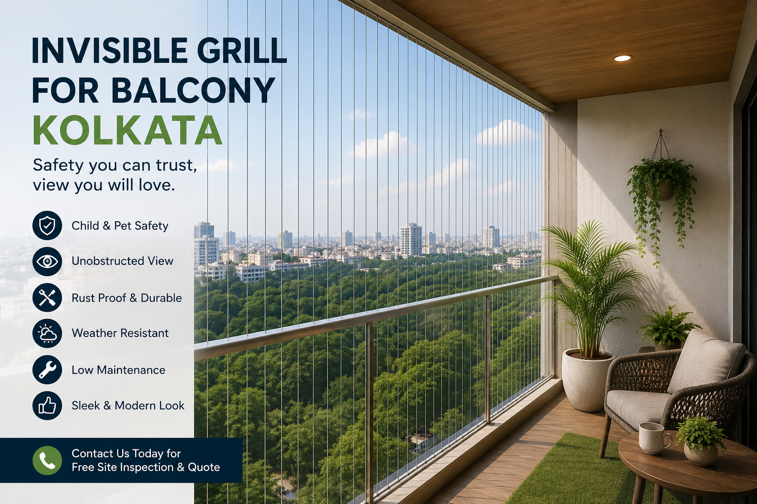Invisible grill for Balcony Kolkata